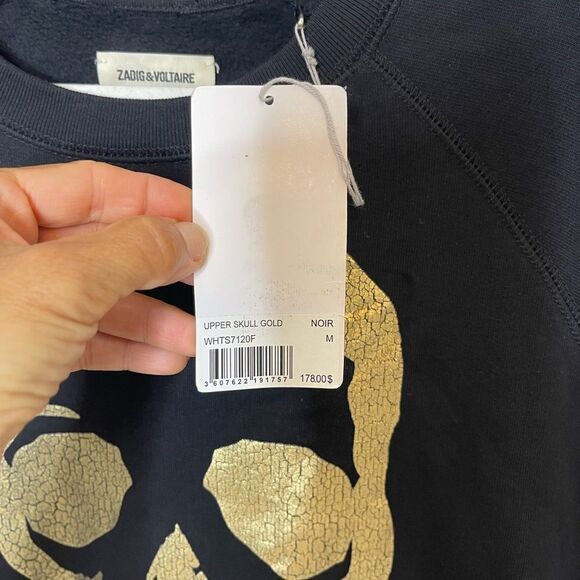 ZADIG & VOLTAIRE Upper Skull Gold and Black Cotton Pullover Sweatshirt SMALL - Picture 9 of 9